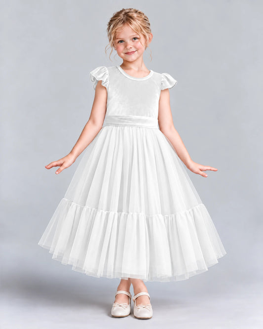 White A-line Junior Bridesmaid Dresses Front
