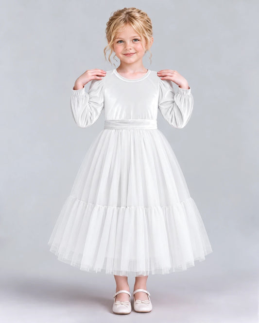 White Ball Gown Girls Formal Dress Front