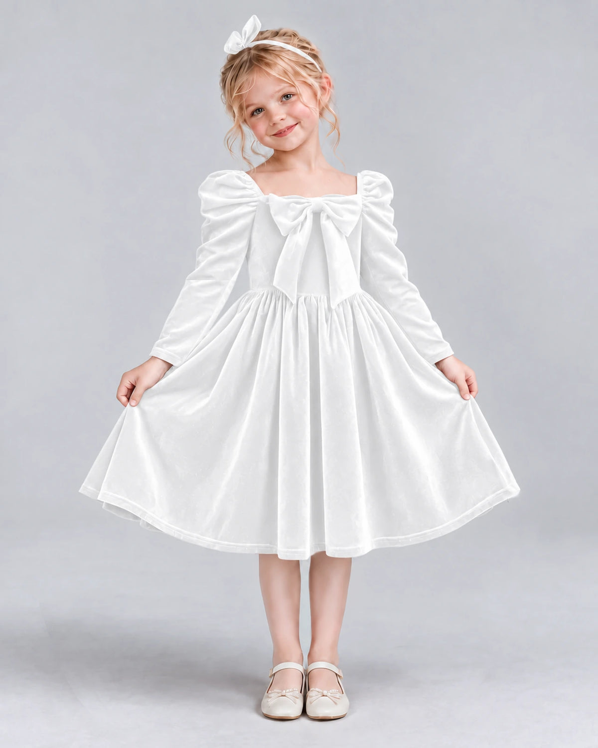 White A-line Girls Formal Dresses Pose