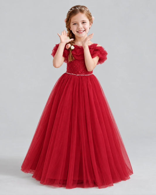 Burgundy Ball Gown Flower Girl Dress Front