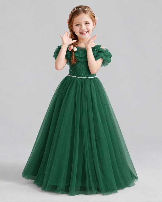 Dark Green Ball Gown Flower Girl Dress Front