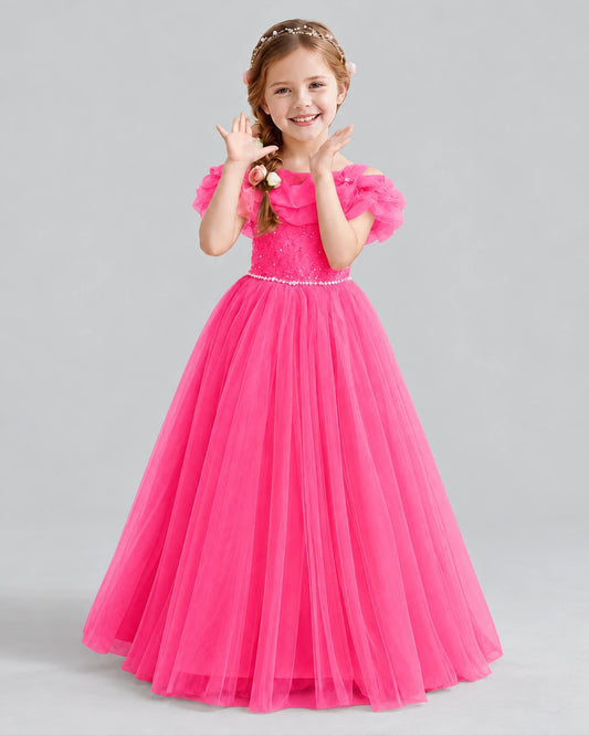 Hot Pink Ball Gown Flower Girl Dress Front