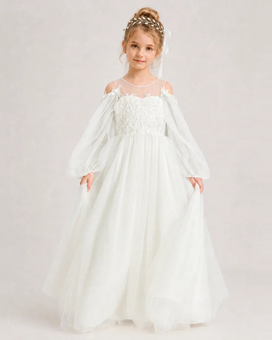 Ivory Tulle A-line Girls Formal Dress Front View