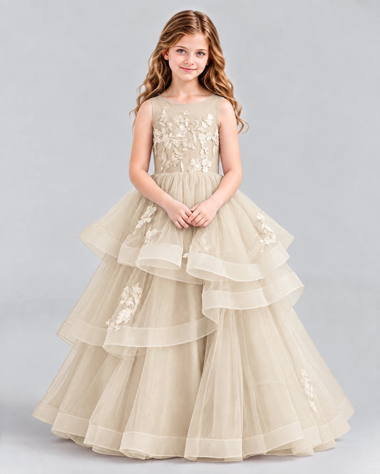 Champagne Ball Gown Girls Pageant Dresses Front