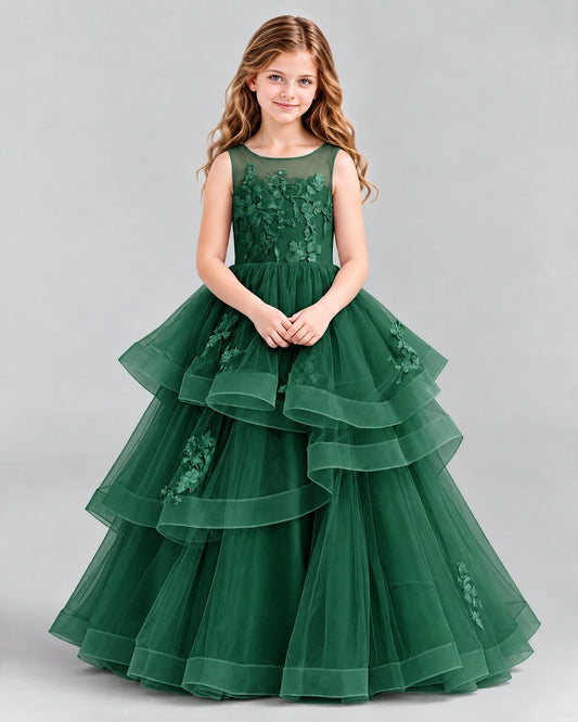 Dark Green Ball Gown Girls Pageant Dresses Front