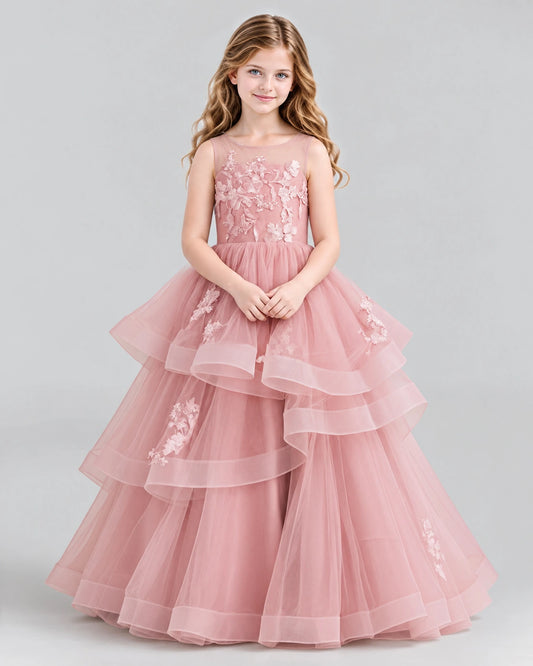 Dusty Rose Ball Gown Girls Pageant Dresses Front