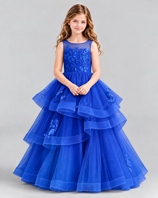 Royal Blue Ball Gown Girls Pageant Dresses Front