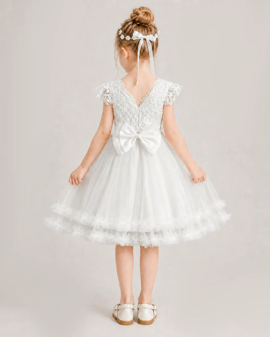 Ivory Tulle A-line Flower Girl Dress Back View