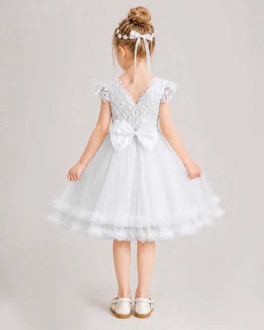 White Lace A-line Flower Girl Dress Back View