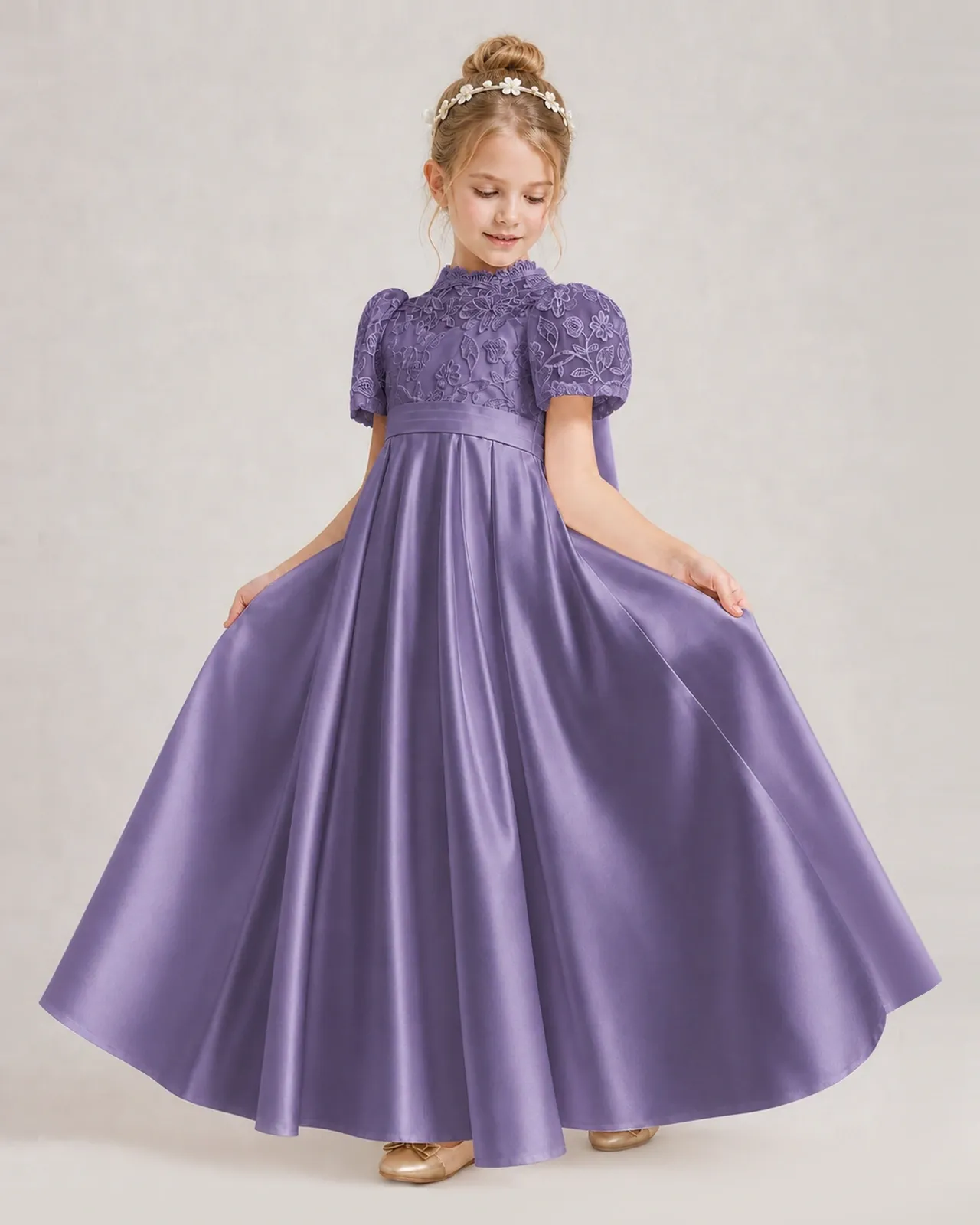 Wisteria Satin A-line First Communion Dress Front View