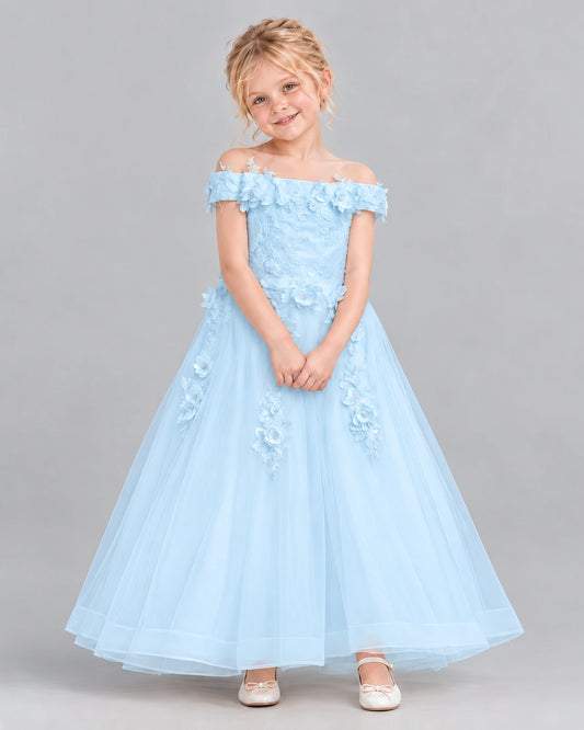 Baby Blue Ball Gown Girls Formal Dress Front