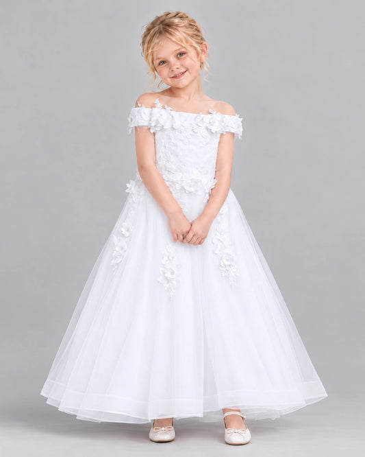 White Ball Gown Girls Formal Dress Front