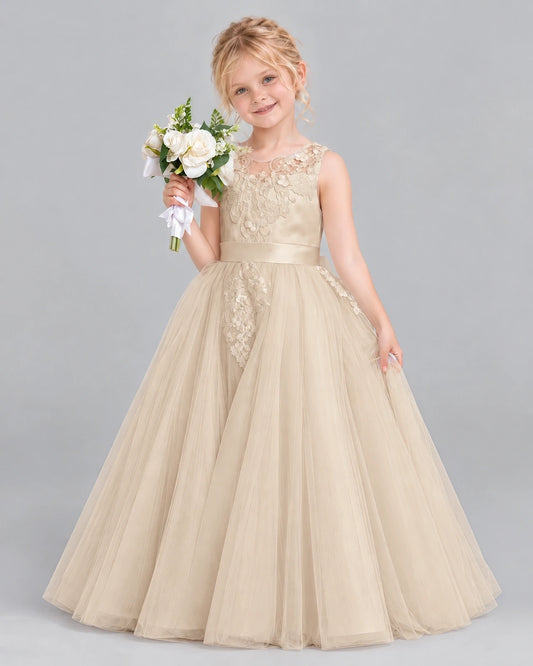 Champagne Ball Gown Flower Girl Dress Front