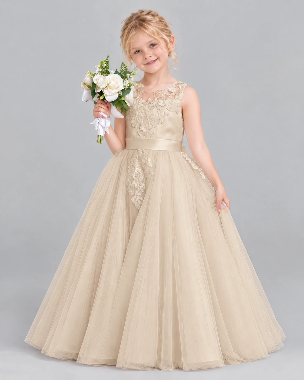 Champagne Ball Gown Flower Girl Dress Front