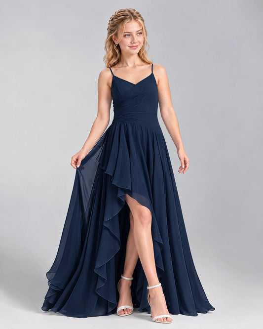 Navy Blue A-line Junior Bridesmaid Dress Front