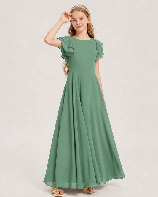 Eucalyptus Chiffon A-line Junior Bridesmaid Dress Front View