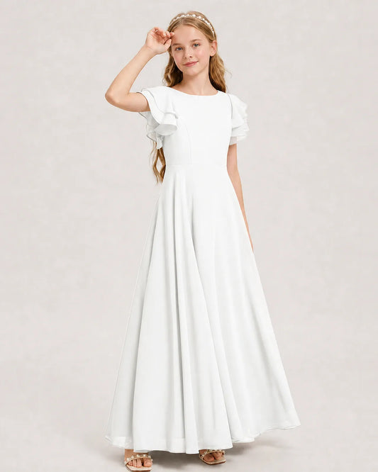 Ivory Chiffon A-line Junior Bridesmaid Dress Front View