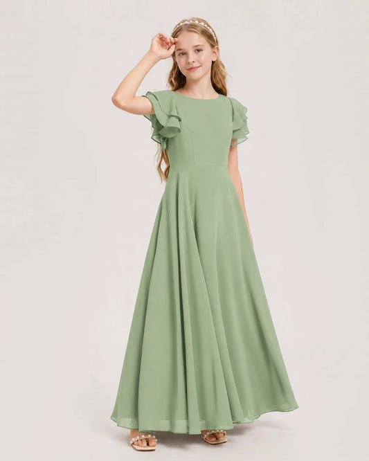 Sage Green Chiffon A-line Junior Bridesmaid Dress Front View