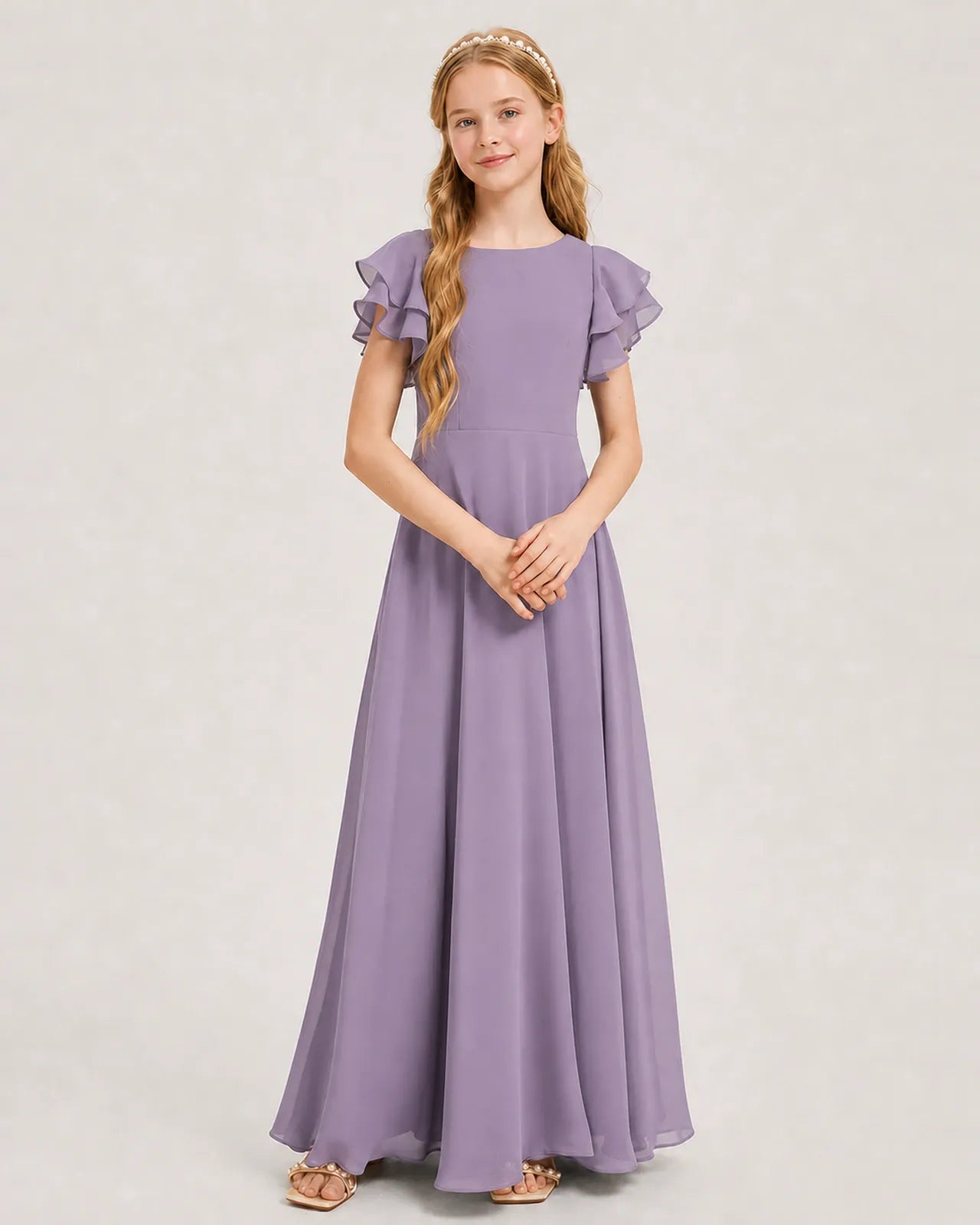 Wisteria Chiffon A-line Junior Bridesmaid Dress Front View