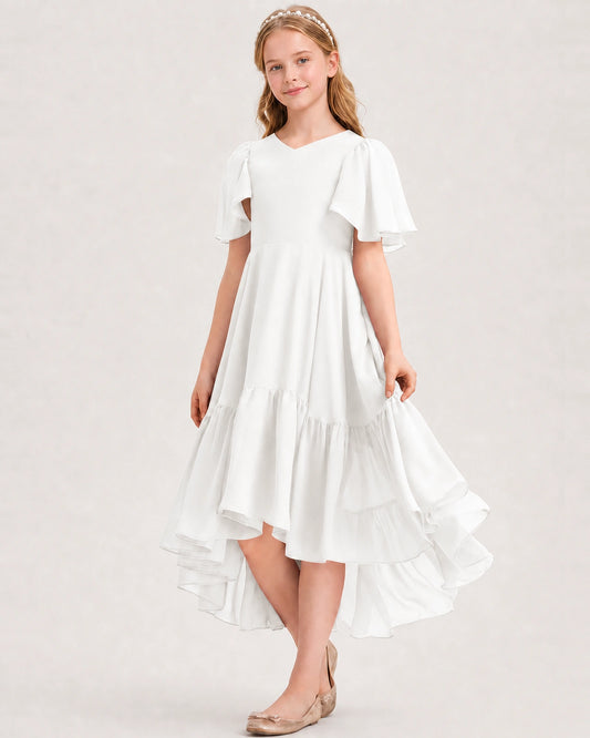 Ivory Chiffon A-line Junior Bridesmaid Dress Front View