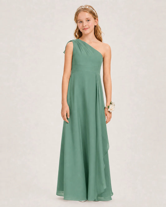 Eucalyptus Chiffon A-line Junior Bridesmaid Dress Front View