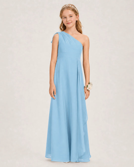 Sky Blue Chiffon A-line Junior Bridesmaid Dress Front View