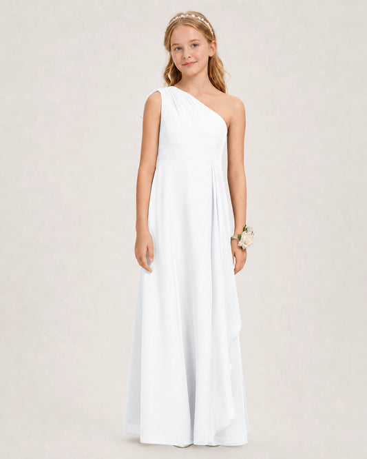 White Chiffon A-line Junior Bridesmaid Dress Front View