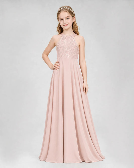 Blush Pink A-line Junior Bridesmaid Dresses Side