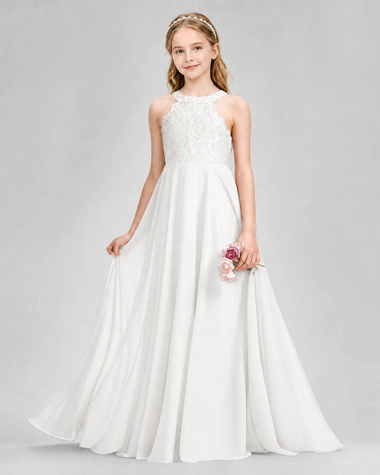 Ivory A-line Junior Bridesmaid Dresses Front