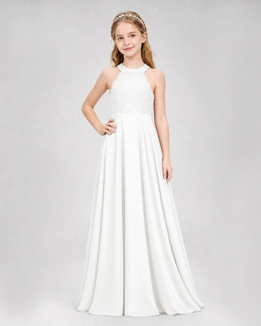Ivory A-line Junior Bridesmaid Dresses Side