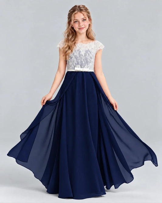 Navy Blue A-line Junior Bridesmaid Dress Front