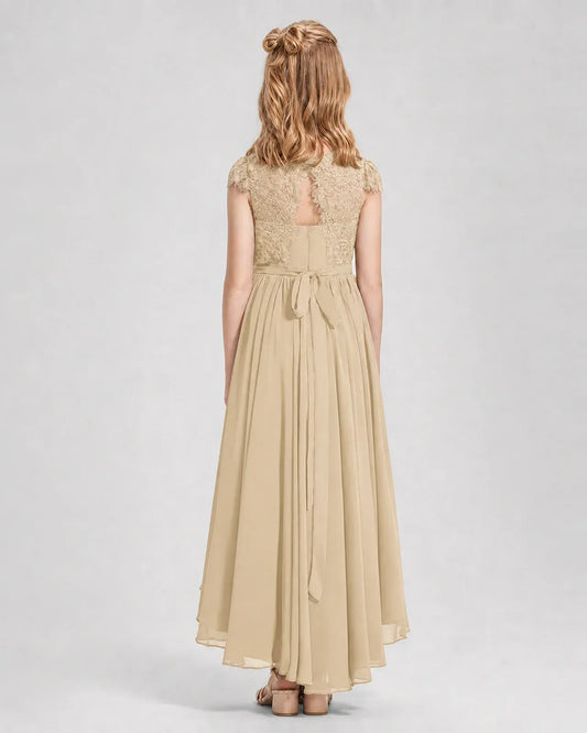 Champagne Chiffon A-line Junior Bridesmaid Dress Back View