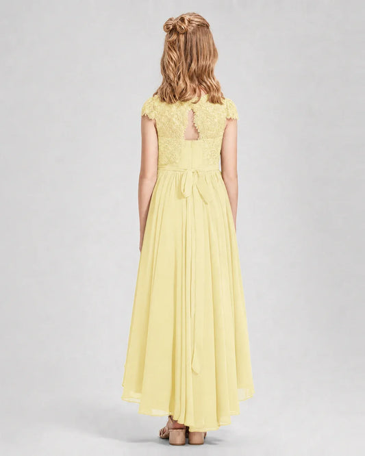 Daffodil Chiffon A-line Junior Bridesmaid Dress Back View