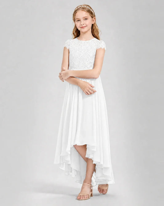 White Chiffon A-line Junior Bridesmaid Dress Front View