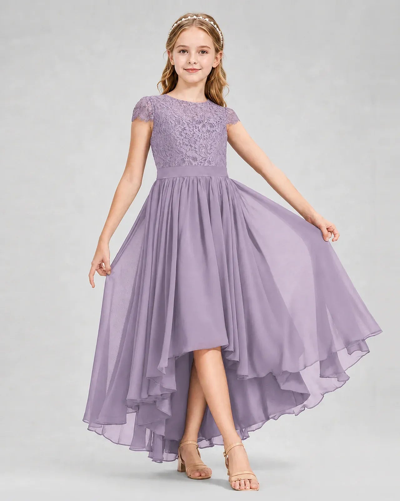 Wisteria Chiffon A-line Junior Bridesmaid Dress Front View