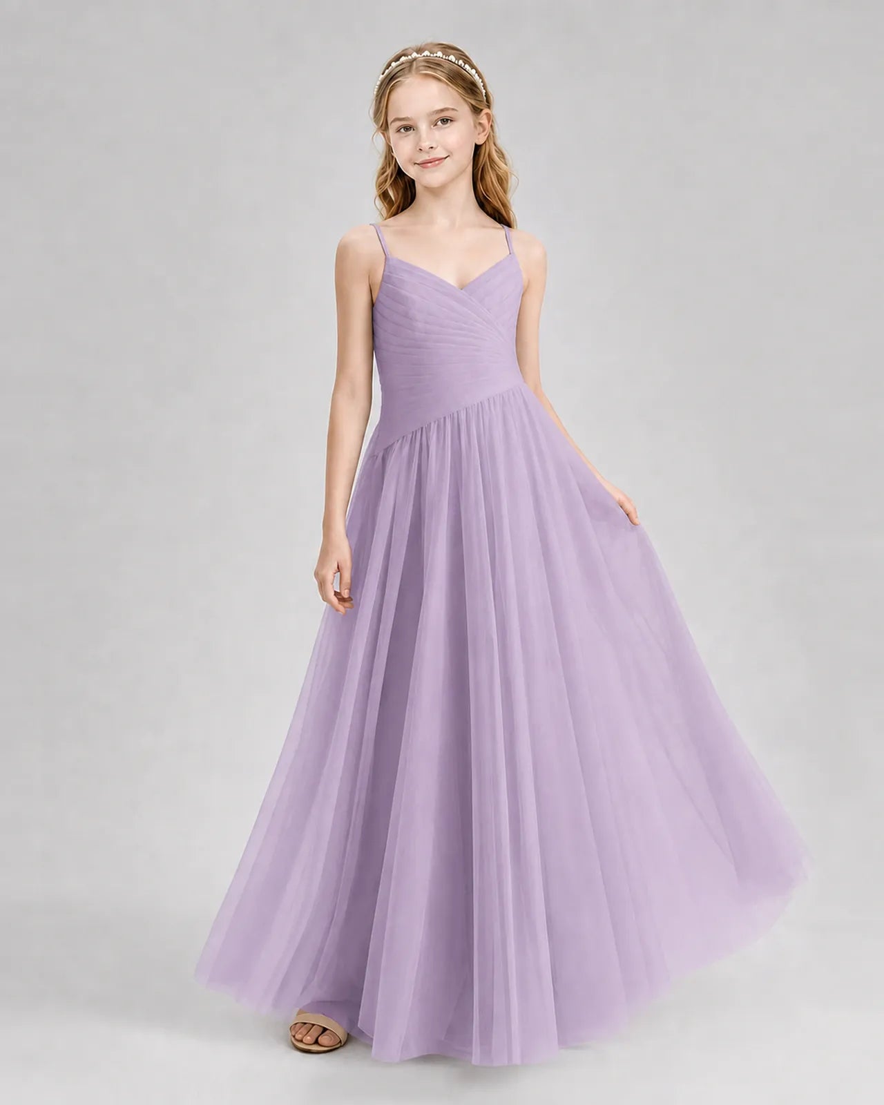 Wisteria Tulle A-line Junior Bridesmaid Dress Front View