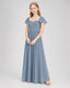 Dusty Blue Junior Bridesmaid Dress Flutter Sleeve Chiffon Long Gown