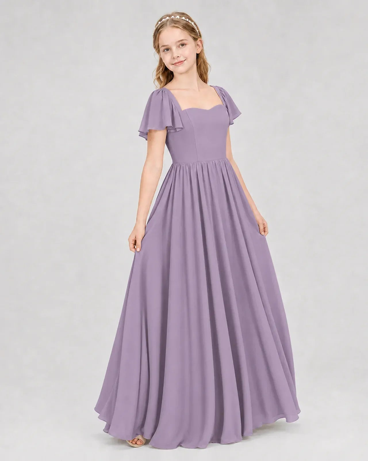 Wisteria Chiffon A-line Junior Bridesmaid Dress Front View