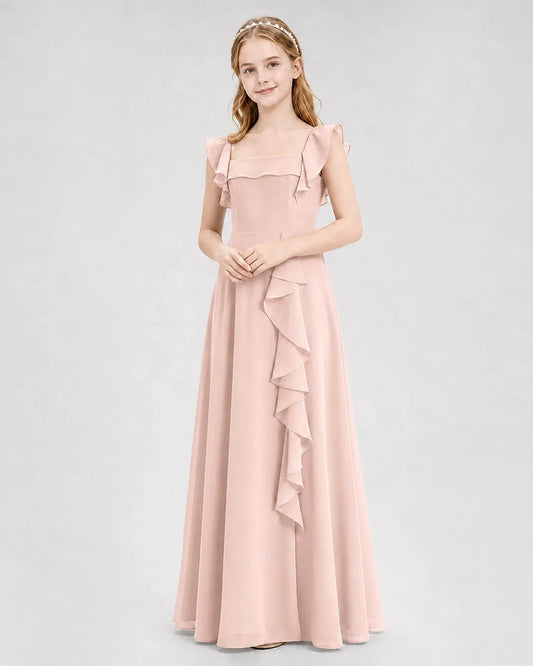 Blush Pink Chiffon A-line Junior Bridesmaid Dress Front View