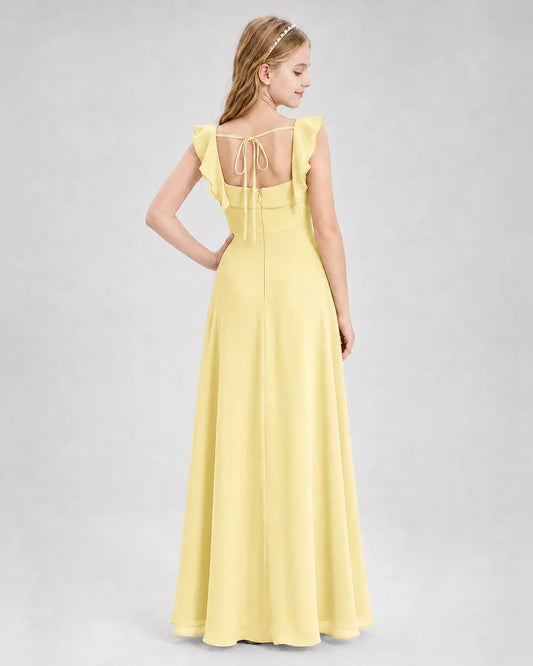 Daffodil Chiffon A-line Junior Bridesmaid Dress Back View