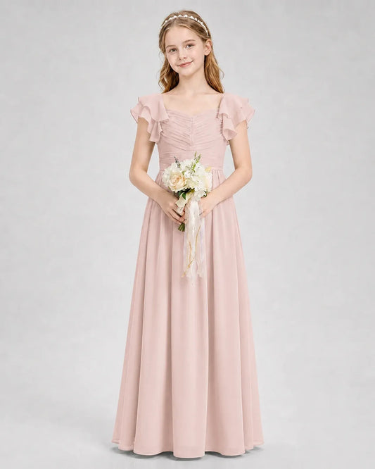 Blush Pink Chiffon A-line Junior Bridesmaid Dress Front View