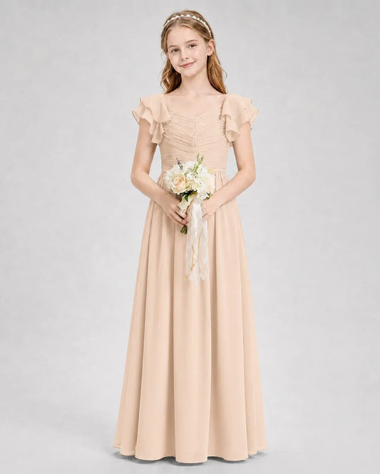 Peach Chiffon A-line Junior Bridesmaid Dress Front View