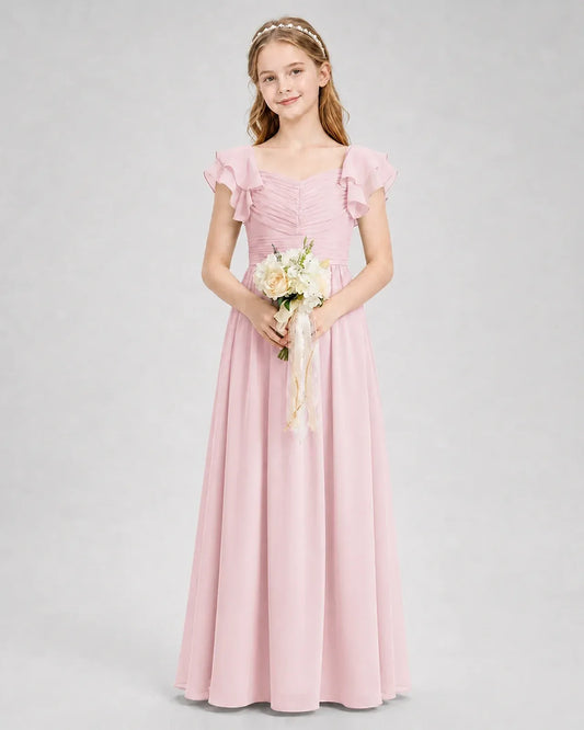 Pink Chiffon A-line Junior Bridesmaid Dress Front View