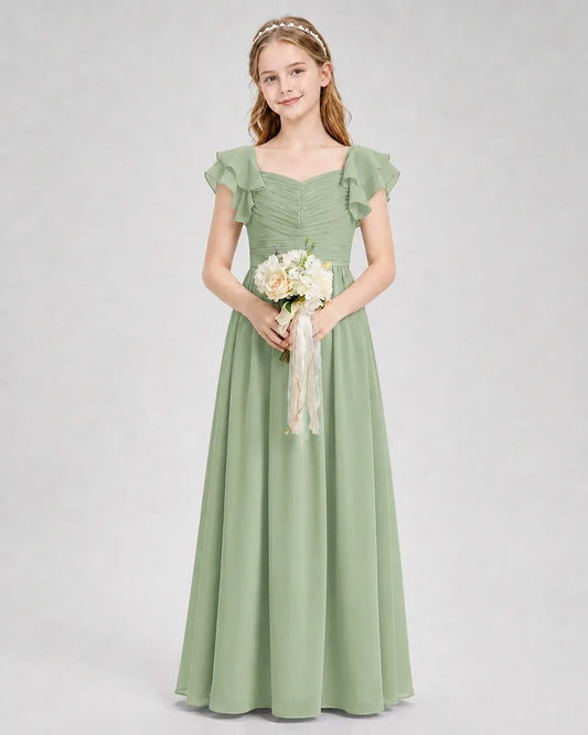 Sage Green Chiffon A-line Junior Bridesmaid Dress Front View