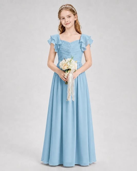 Sky Blue Chiffon A-line Junior Bridesmaid Dress Front View