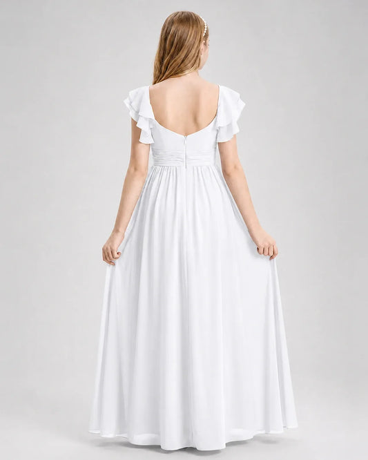 White Chiffon A-line Junior Bridesmaid Dress Back View