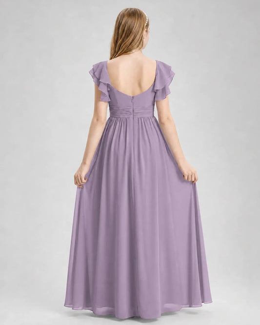 Wisteria Chiffon A-line Junior Bridesmaid Dress Back View
