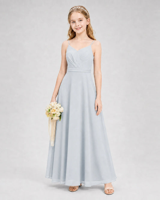 Mist Chiffon Pleated A-Line Junior Bridesmaid Dress Front View