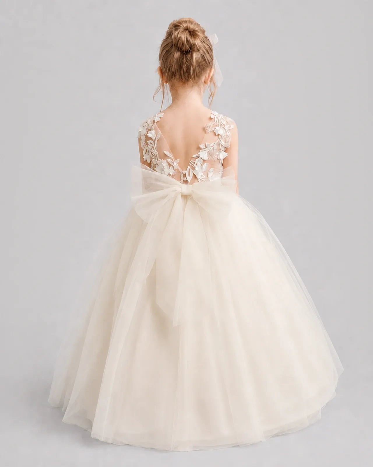Champagne Tulle A-line Flower Girl Dress Back View