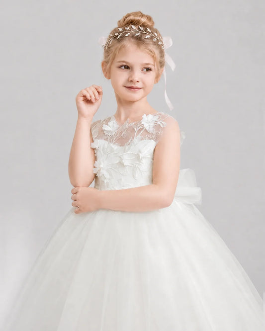 Ivory Tulle A-line Flower Girl Dress Side View